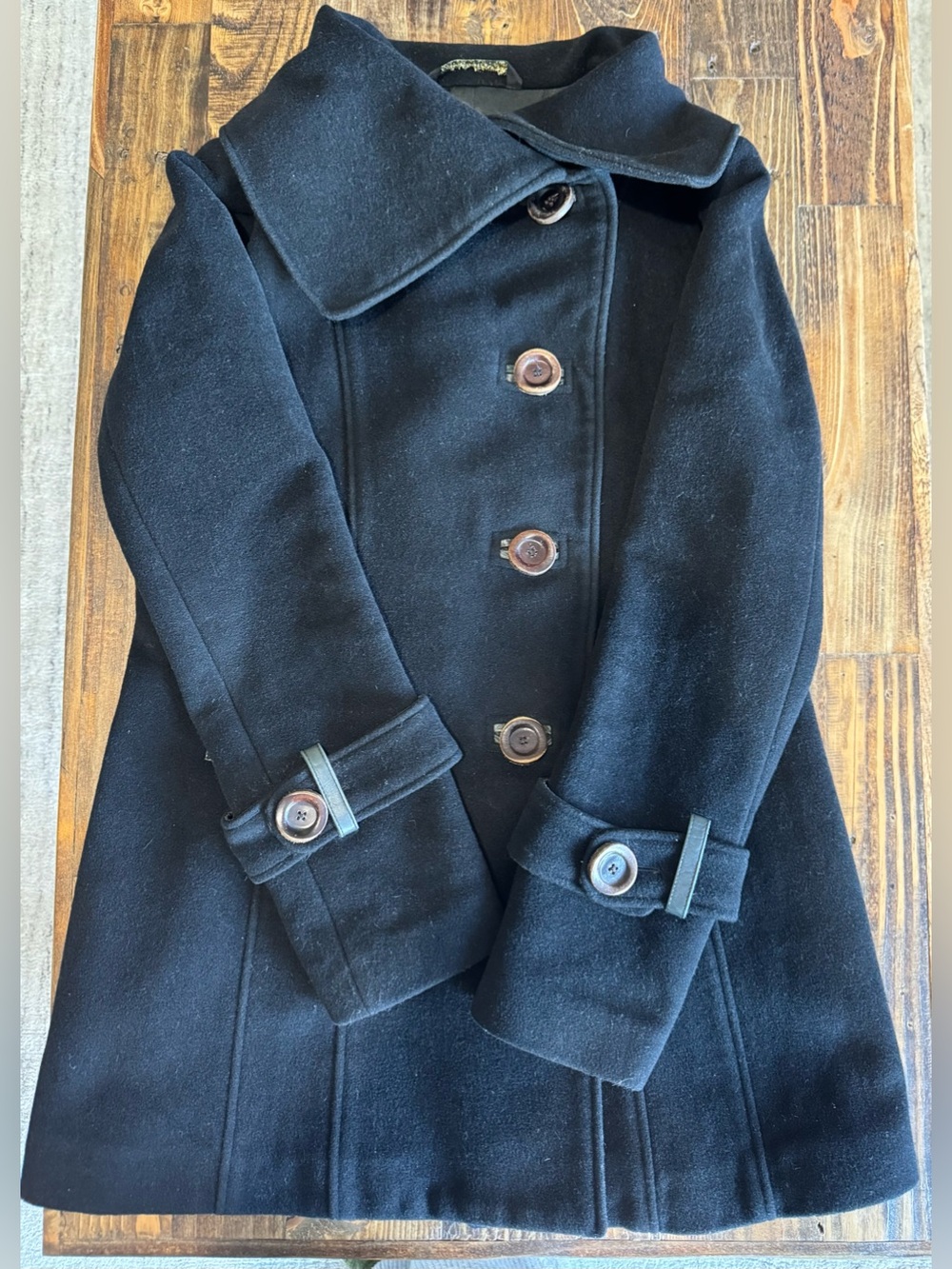 Mackage Asymmetrical Leather Trim Wool-Cashmere Peacoat